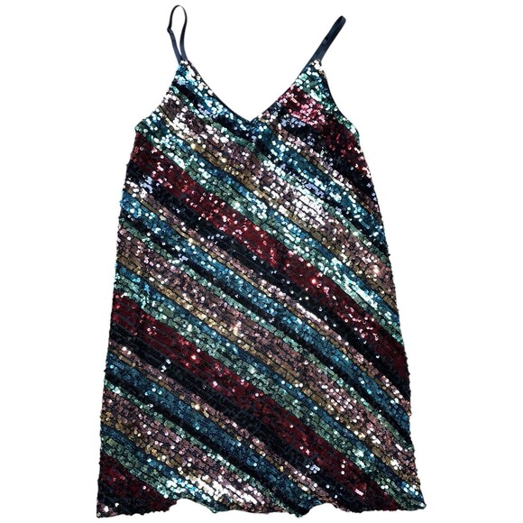 Sequin Mini Dress Medium ALine Bodycon Cocktail Club Party Holiday Lined Sparkle - Picture 9 of 16